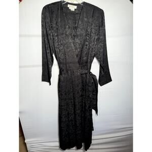 Vintage Argenti Black 100% Silk Floral Draped Wrap Maxi Dress/Robe
